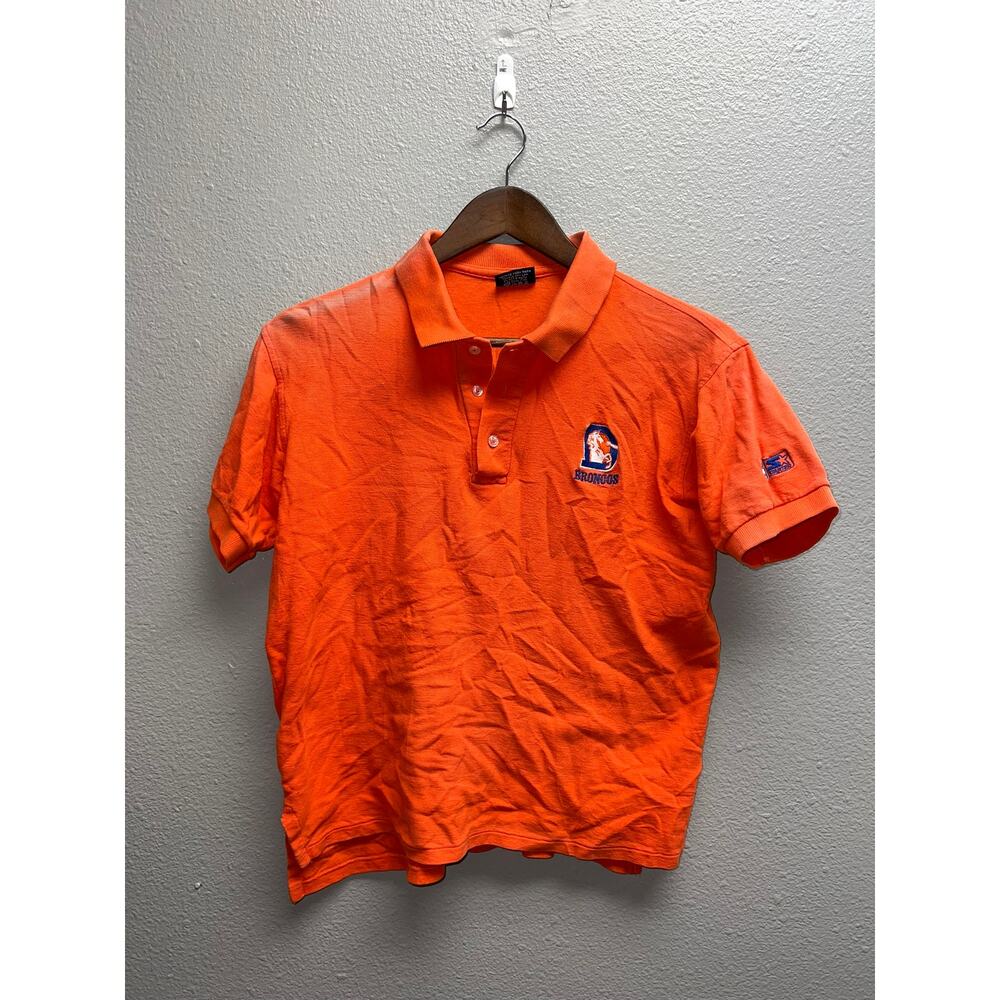 Vintage Womens Denver Broncos Polo Shirt Large Starter NFL Football Orange 90s